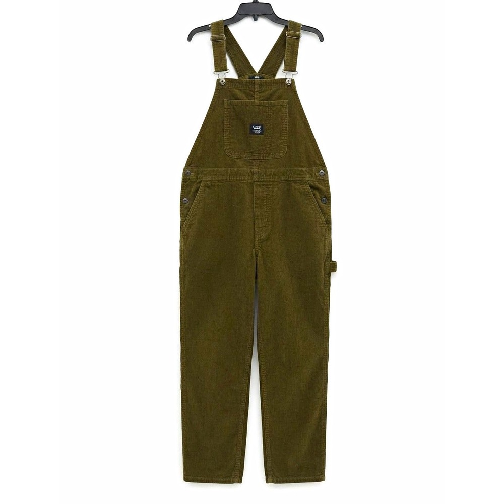 Vans Women's Green Corduroy Overall One Piece Jumpsuit V Neck Pockets M